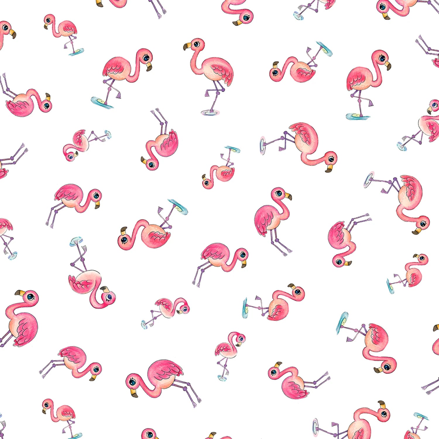 Pondside Pals | Tossed Flamingos White by Jeremiah Ketner for P&B Textiles | POND6037-W