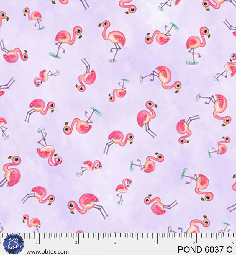 Pondside Pals | Tossed Flamingos Purple by Jeremiah Ketner for P&B Textiles | POND6037-C