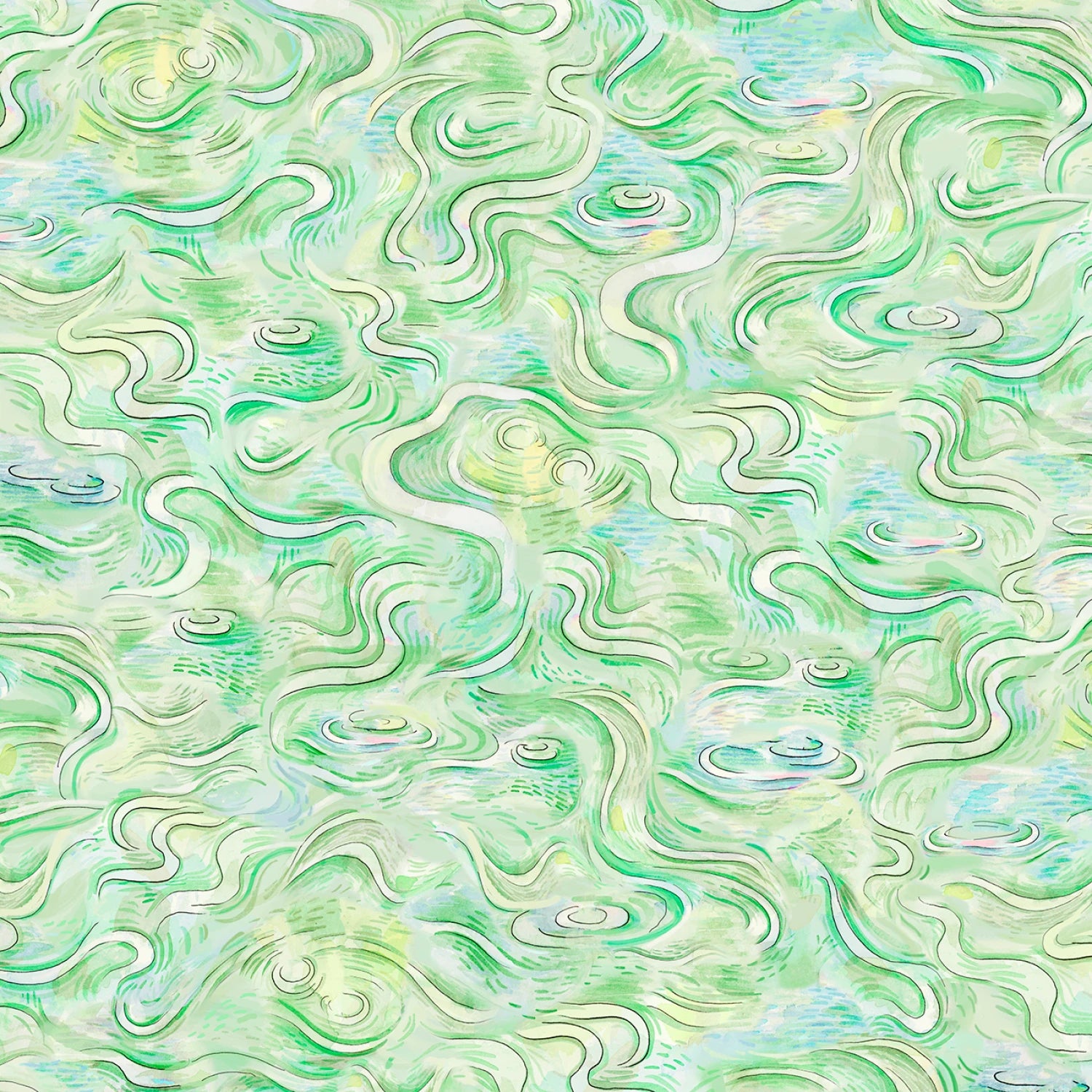 Pondside Pals | Water Ripples Green by Jeremiah Ketner for P&B Textiles | POND6039-G
