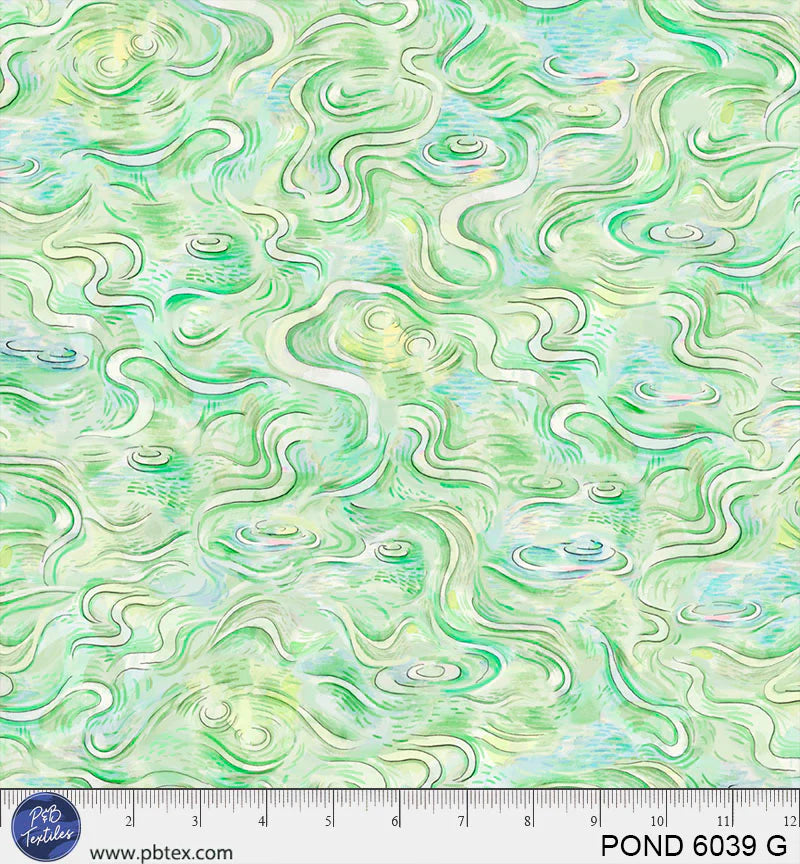 Pondside Pals | Water Ripples Green by Jeremiah Ketner for P&B Textiles | POND6039-G