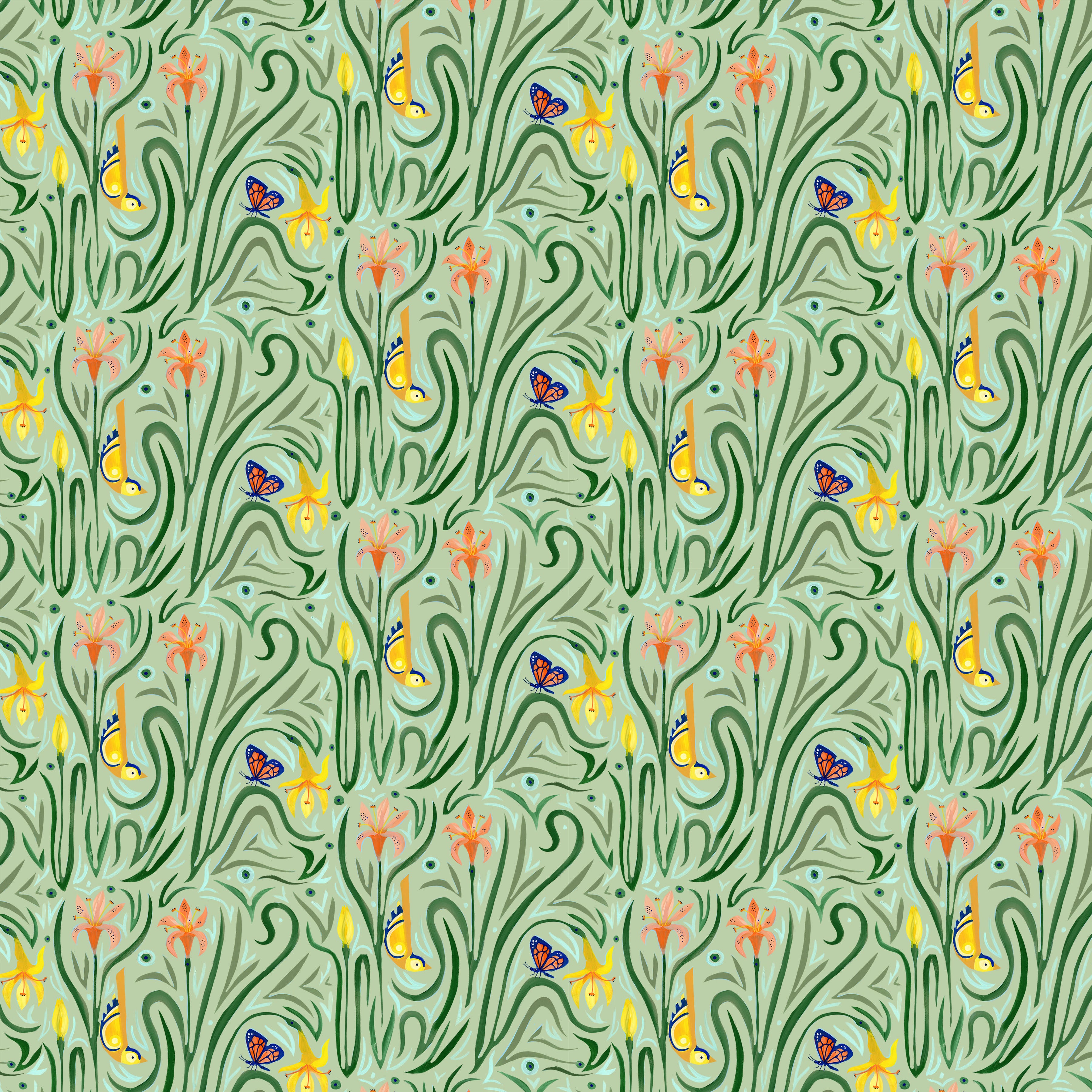 Backyard Wonder | Daylily Dance - Green by Adam Trest for FreeSpirit | PWAT006.GREEN