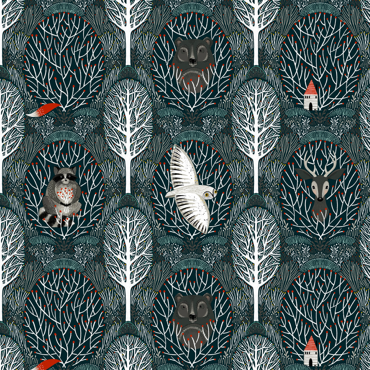 Silent Night | Woodland Friends - Navy by Cori Dantini for FreeSpirit | PWCD175.XNAVY