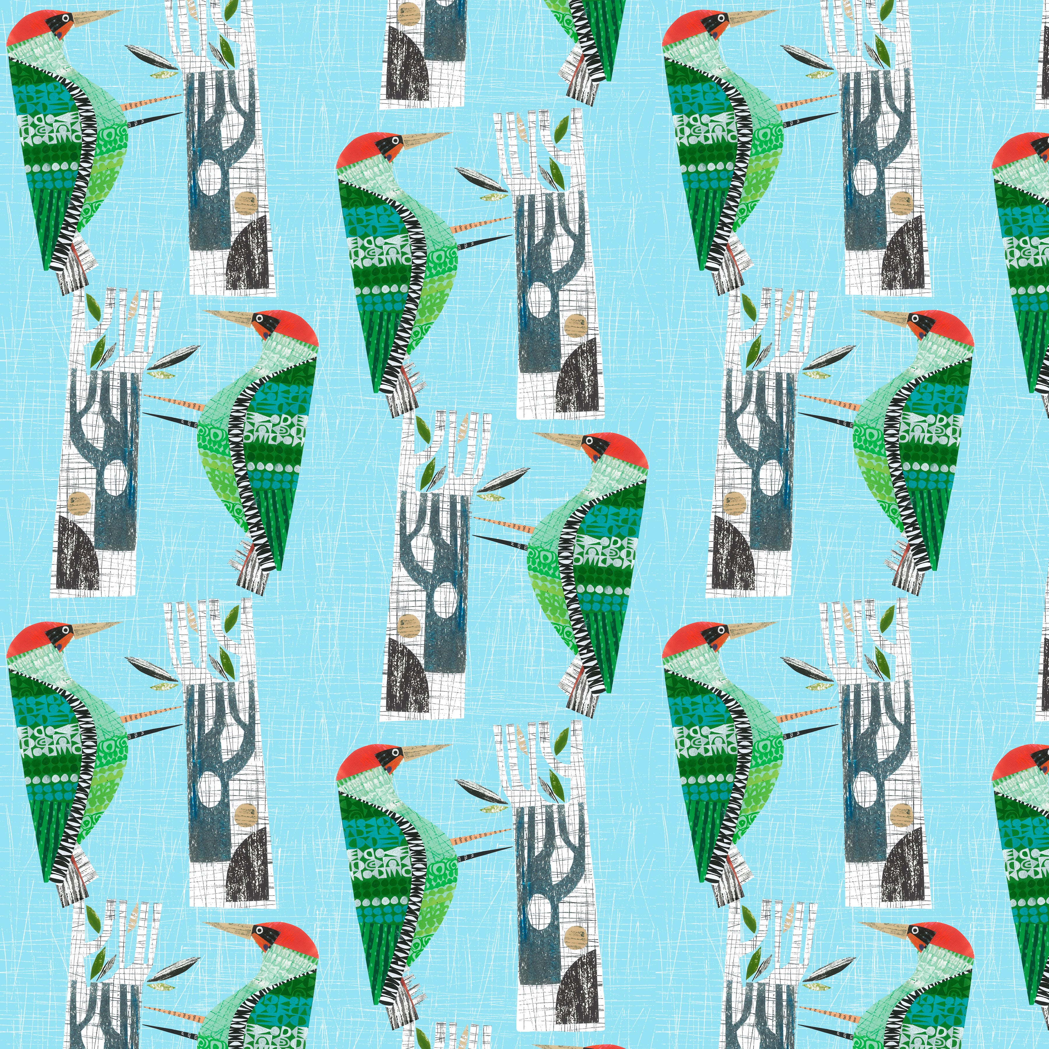 Flying South | Woodpecker - Sky Blue by Clare Youngs for FreeSpirit | PWCY012.SKYBLUE