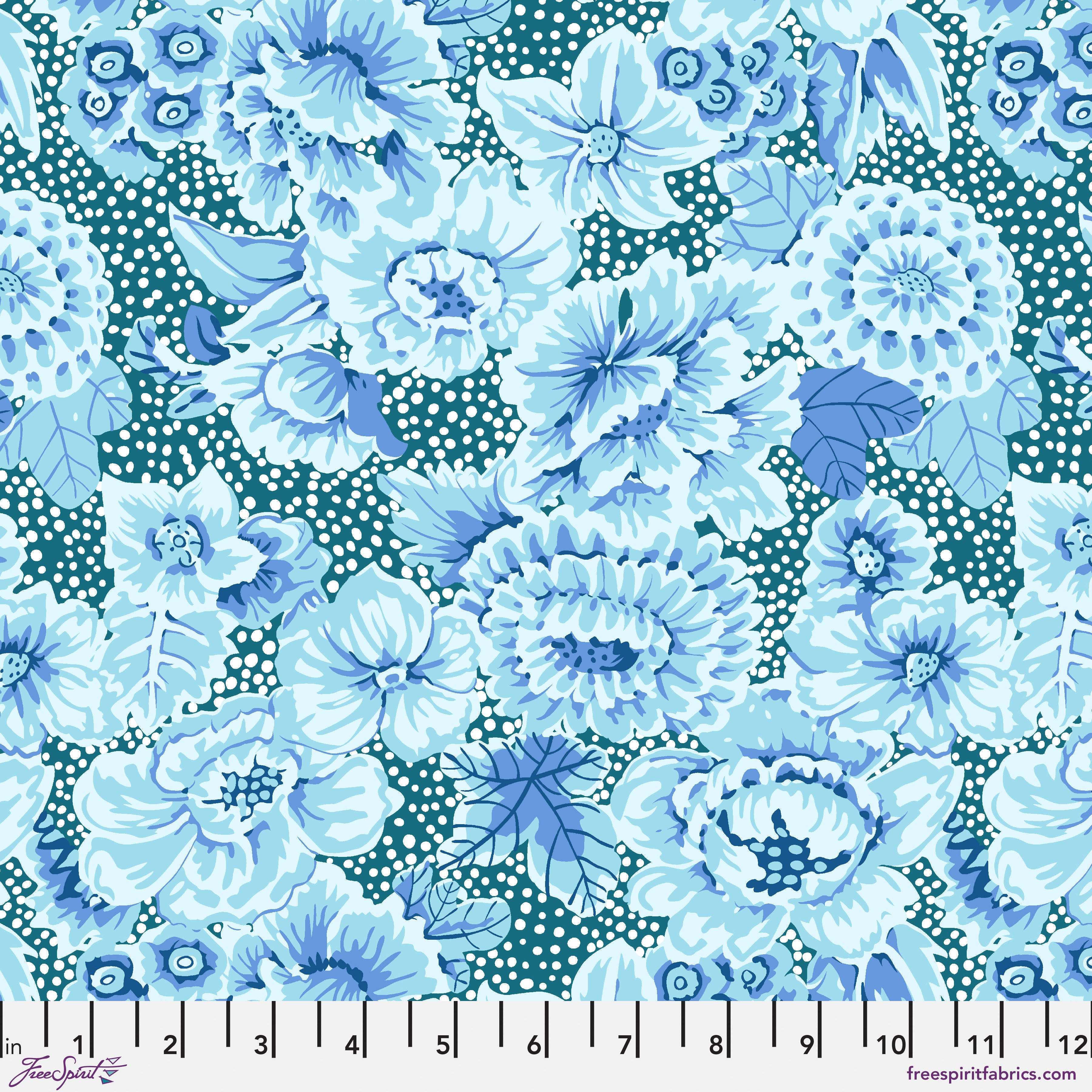 Kaffe: From the Archives | Floral with Dots - Blue by Kaffe Fassett Collective for FreeSpirit | PWGP002.BLUE