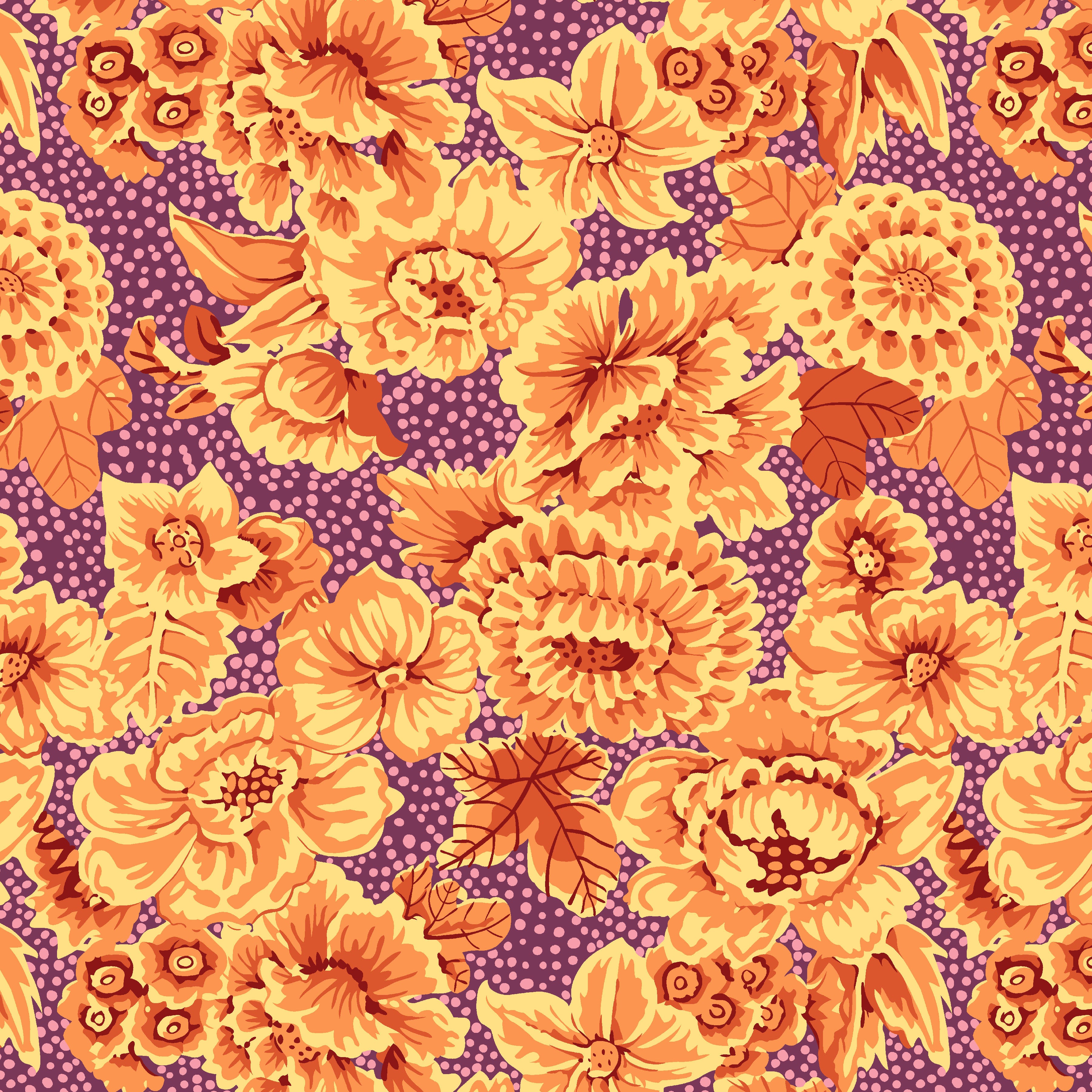 Kaffe: From the Archives | Floral with Dots - Plum by Kaffe Fassett Collective for FreeSpirit | PWGP002.PLUM