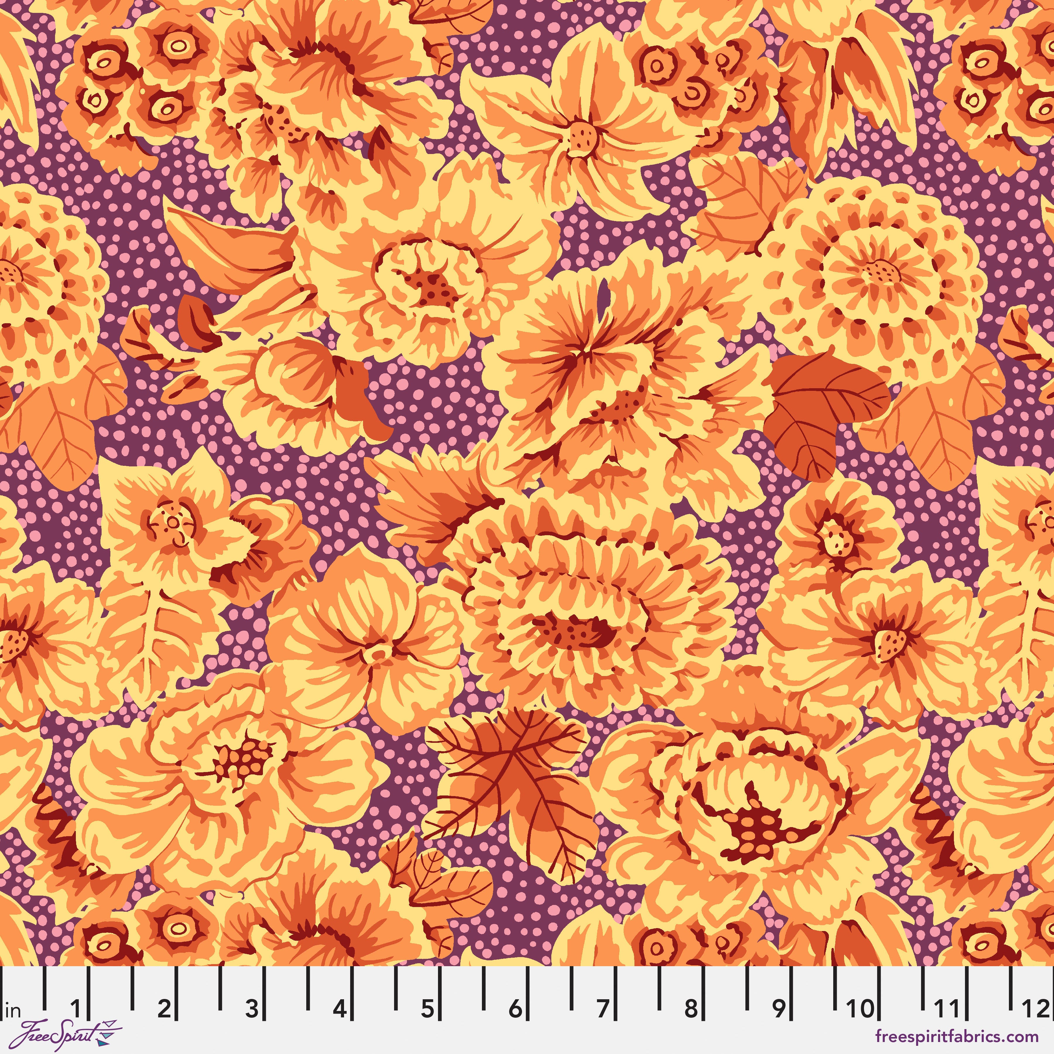 Kaffe: From the Archives | Floral with Dots - Plum by Kaffe Fassett Collective for FreeSpirit | PWGP002.PLUM