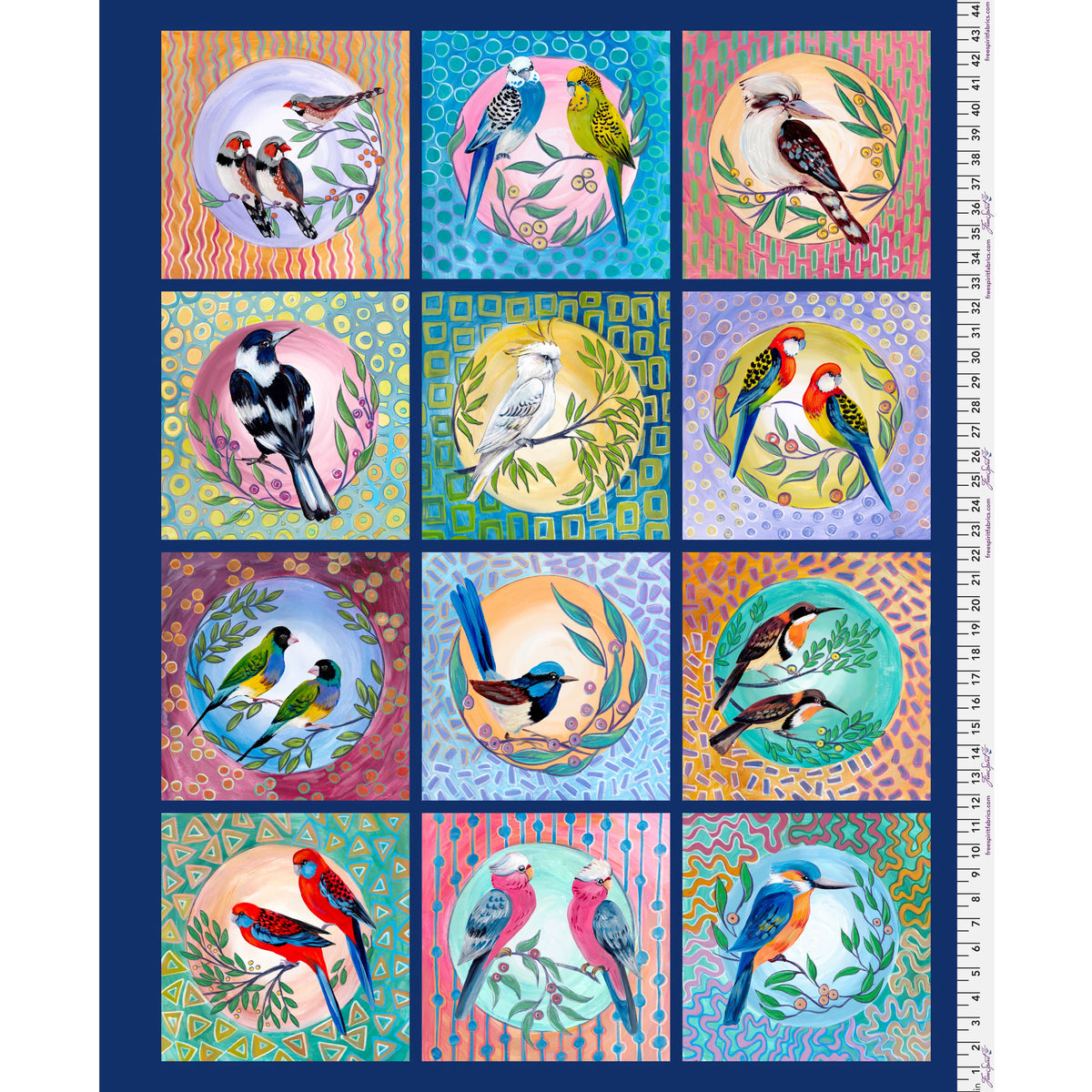 Birds of a Feather | Bird Blocks Panel by Helen Godden for Free Spirit | PWHG015-PANEL