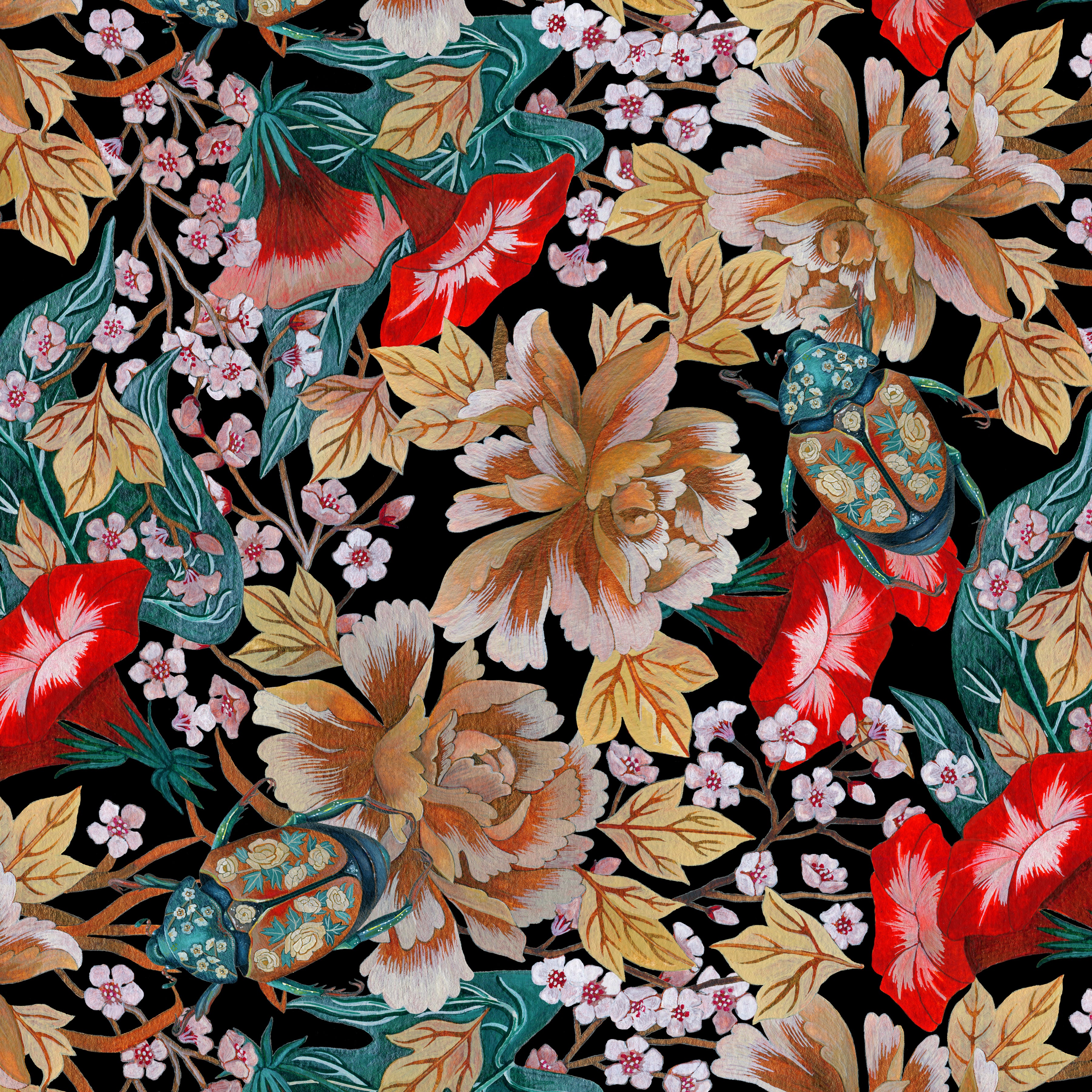 Nocturnal Creatures | Japanese Beetle - Black by Maria Matos for FreeSpirit Fabrics | PWMM004.BLACK