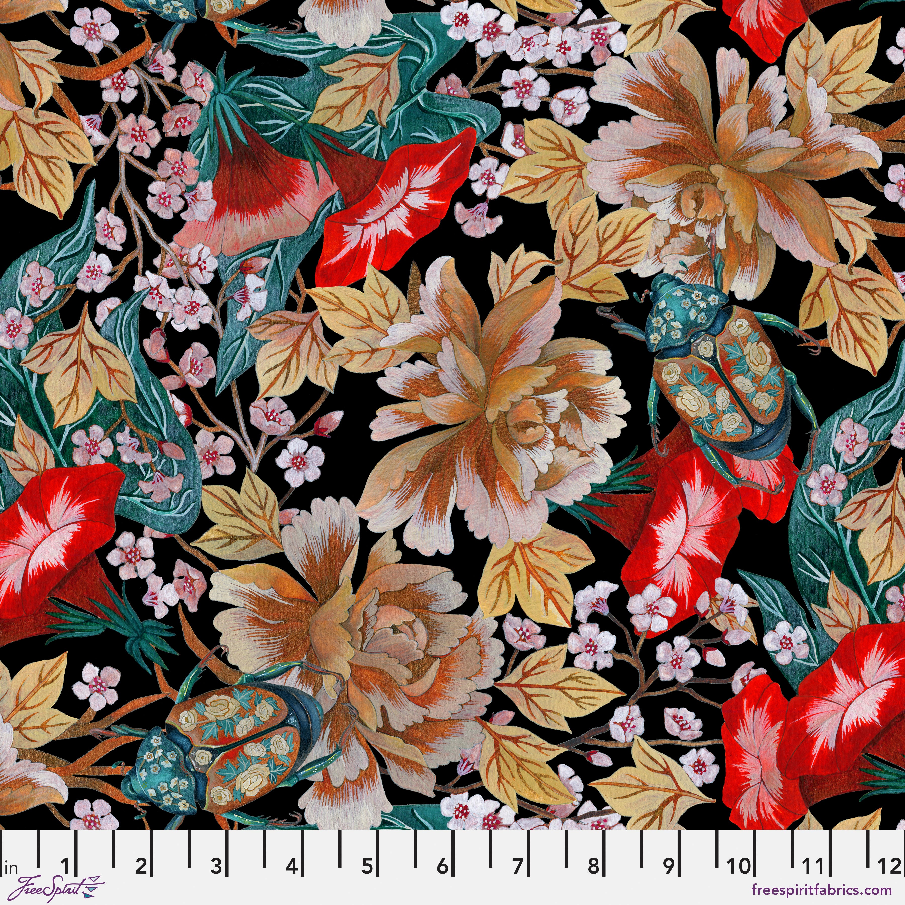 Nocturnal Creatures | Japanese Beetle - Black by Maria Matos for FreeSpirit Fabrics | PWMM004.BLACK