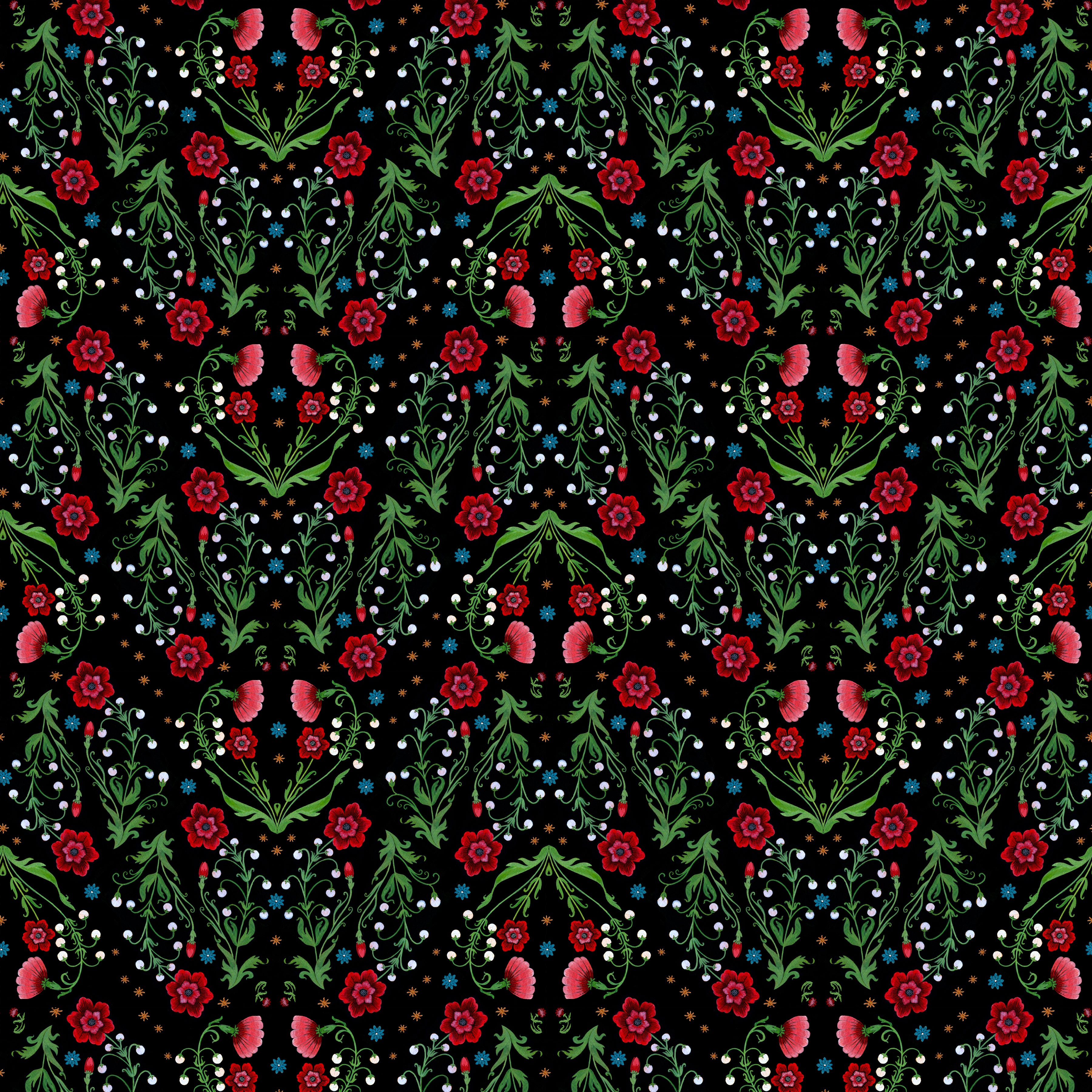 Nocturnal Creatures | Victorian Garden - Black by Maria Matos for FreeSpirit Fabrics | PWMM006.BLACK