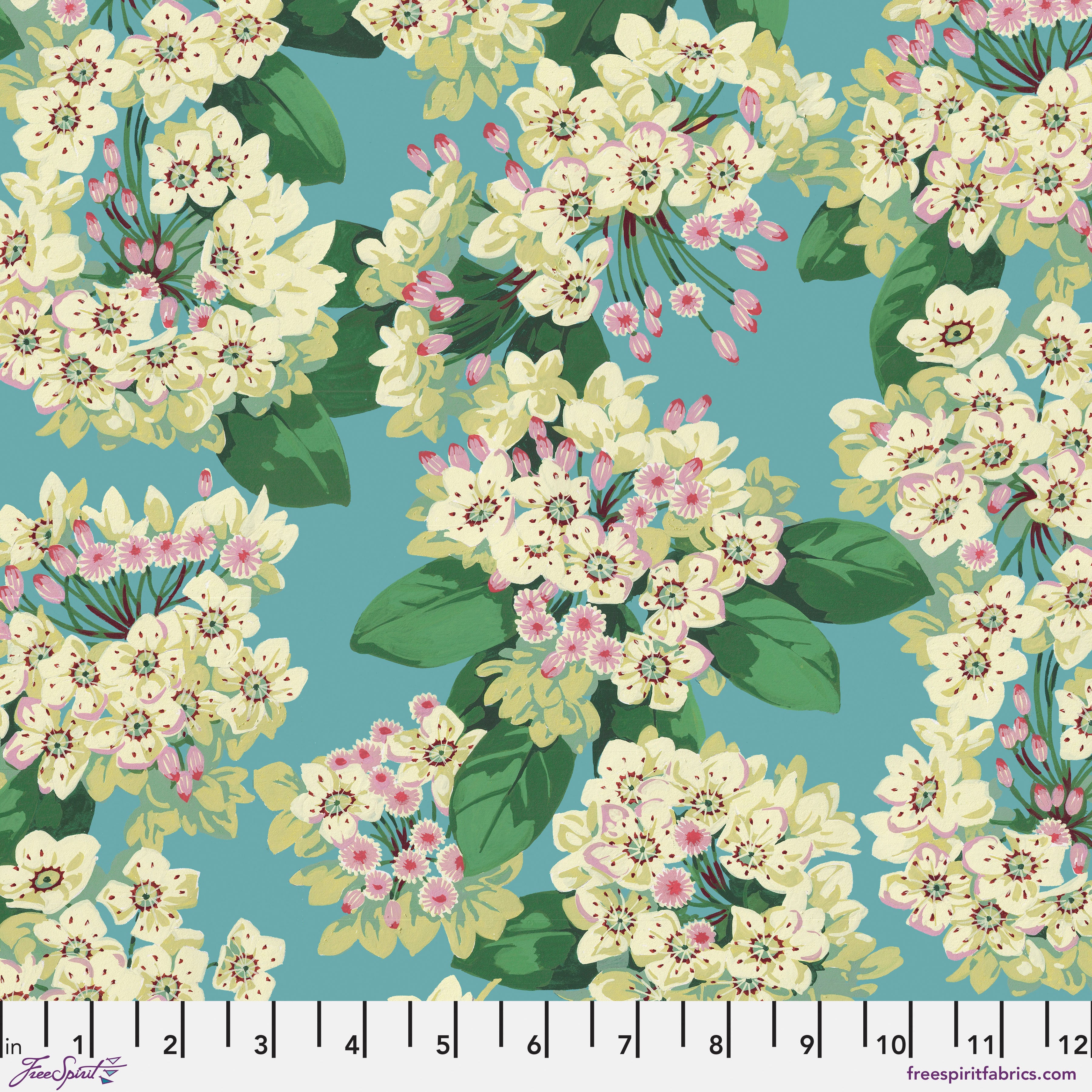 Nation of Flowers | Mountain Laurel - Aqua by Martha Negley for Free Spirit | PWMN044.AQUA