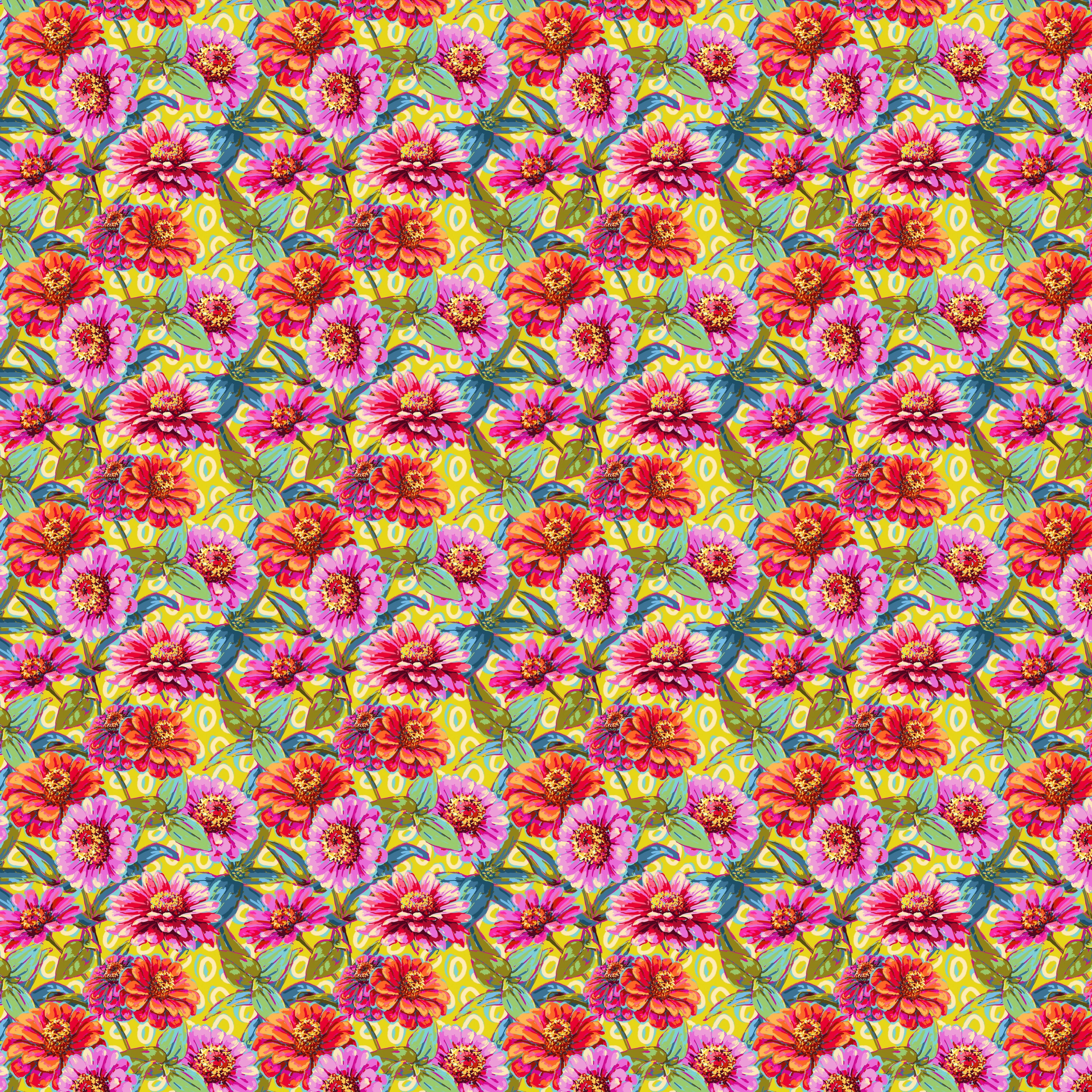 Festival | Small Zinnias - Green by Odile Bailloeul for FreeSpirit | PWOB121.GREEN