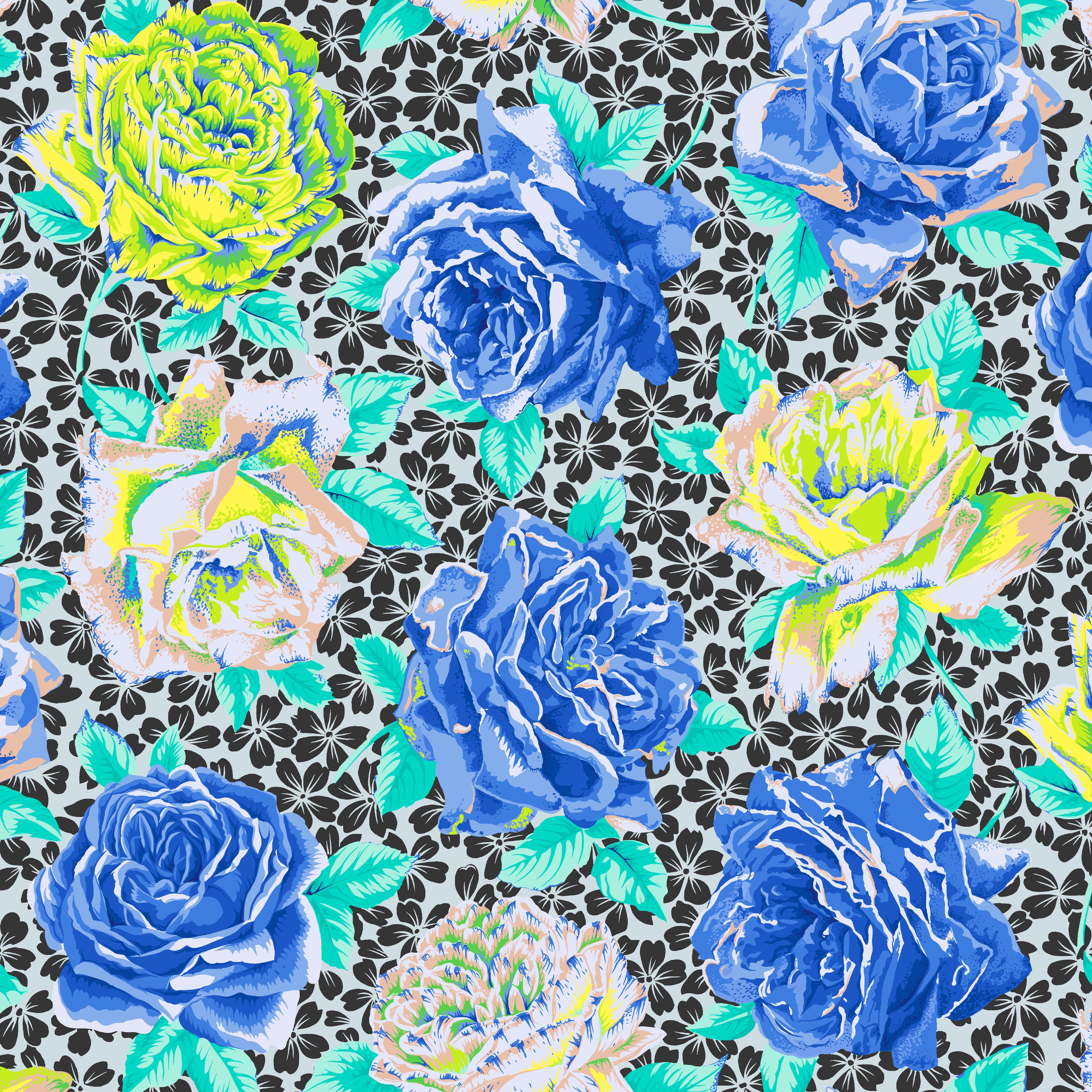 February 2026 | Rose Bloom - Blue by Kaffe Fassett Collective for FreeSpirit | PWPJ077.BLUE