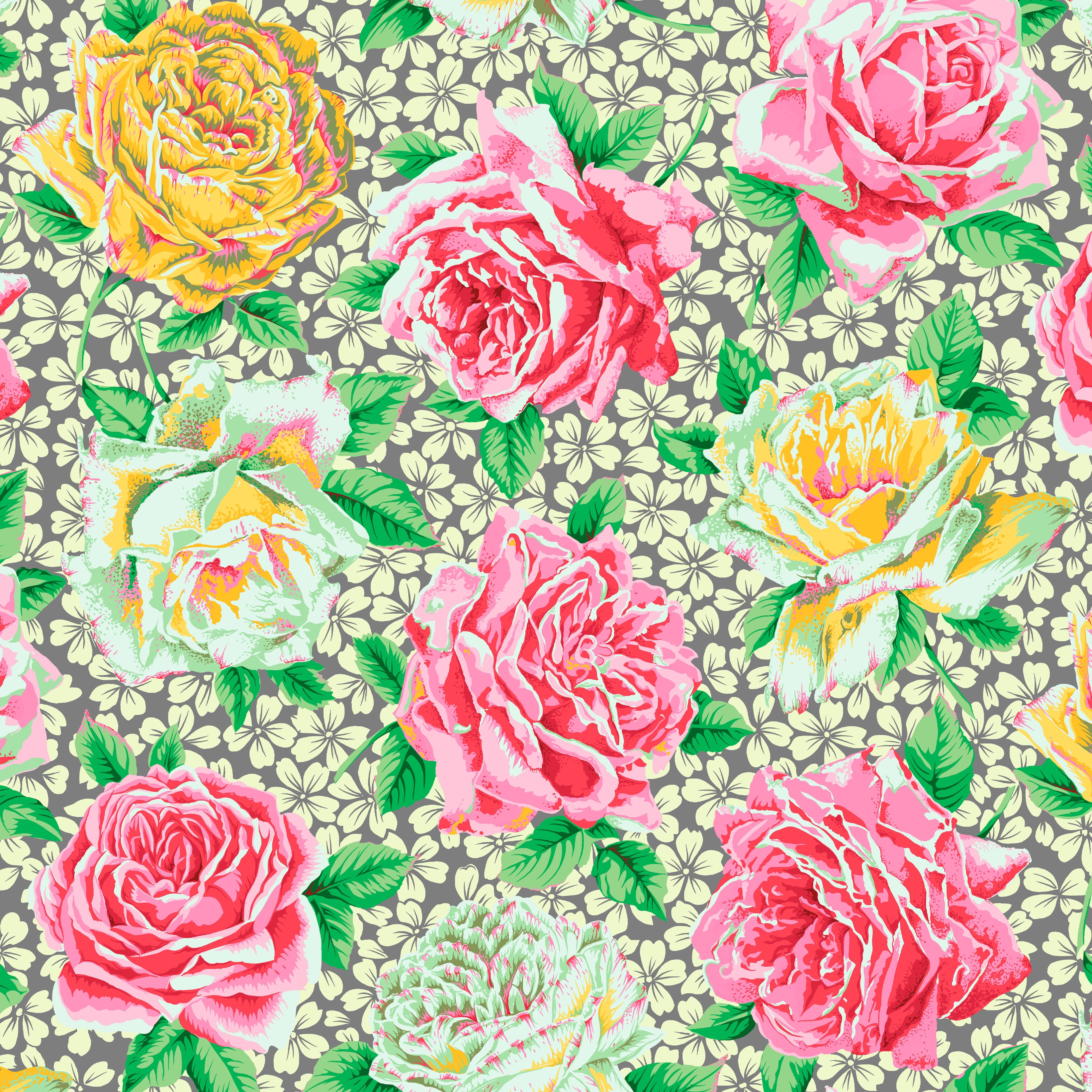 February 2026 | Rose Bloom - Grey by Kaffe Fassett Collective for FreeSpirit | PWPJ077.GREY
