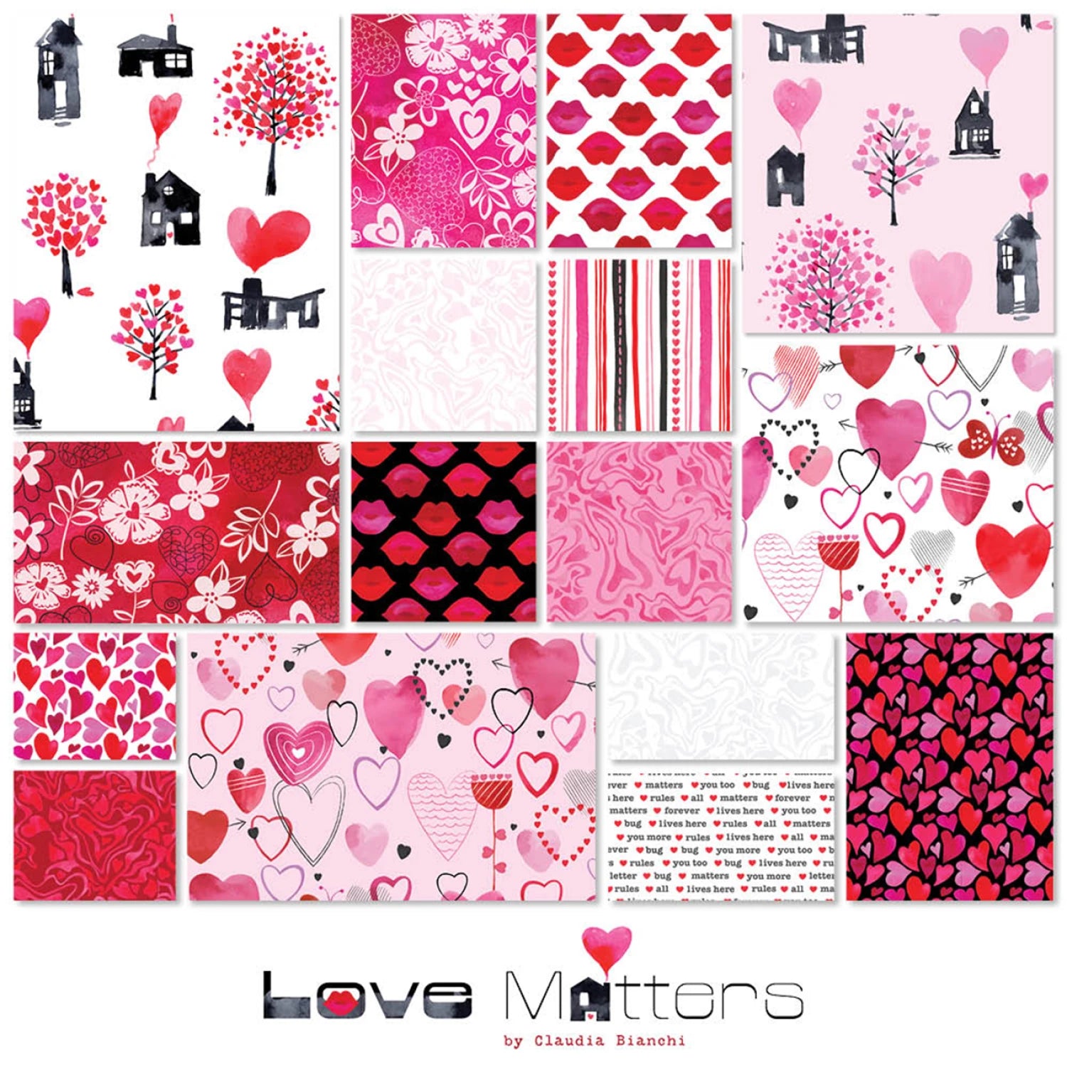Love Matters | 5" Charm Pack by Claudia Bianchi for Clothworks | 42 pcs