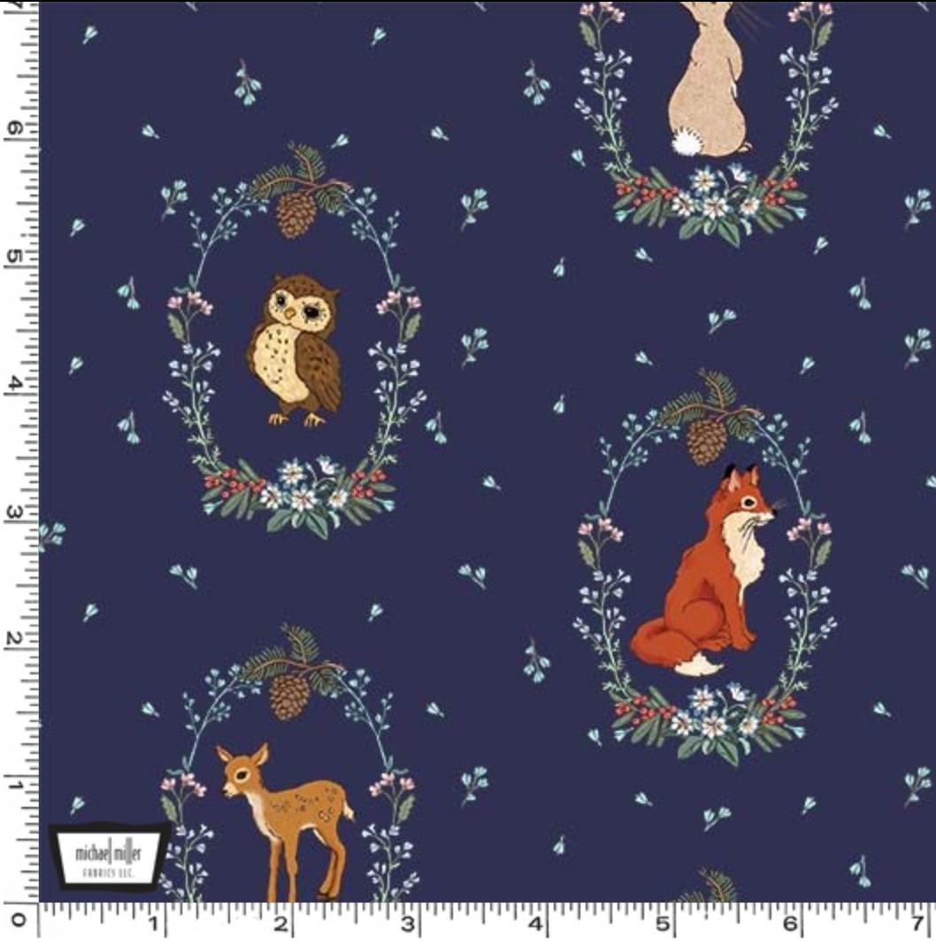 Midnight Forest - Animal Vignettes Navy by Belle & Boo for Michael Miller