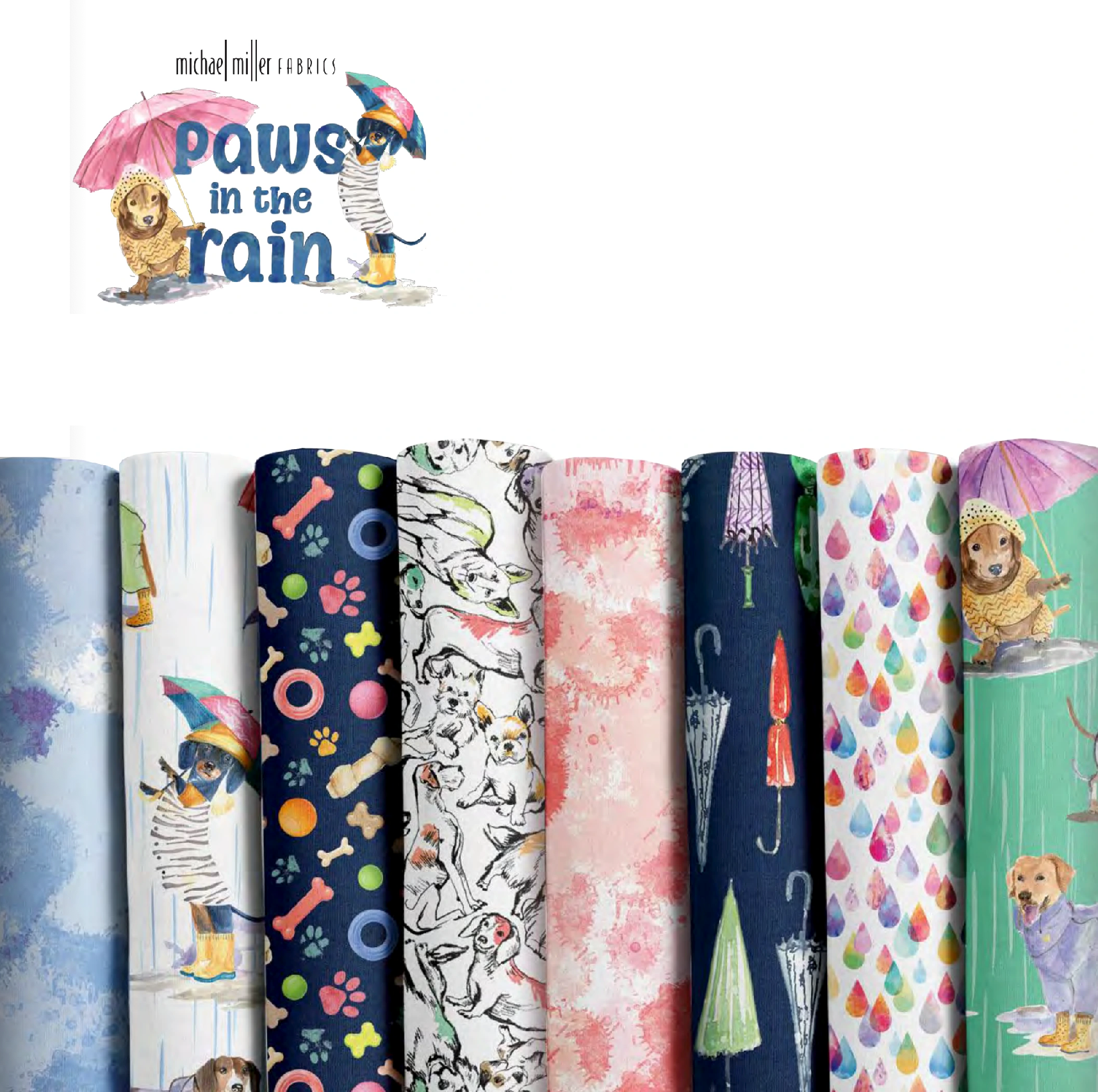 Paws in the Rain | Dogs in the Rain - White by Michael Miller Fabrics | DCX12400-WHIT