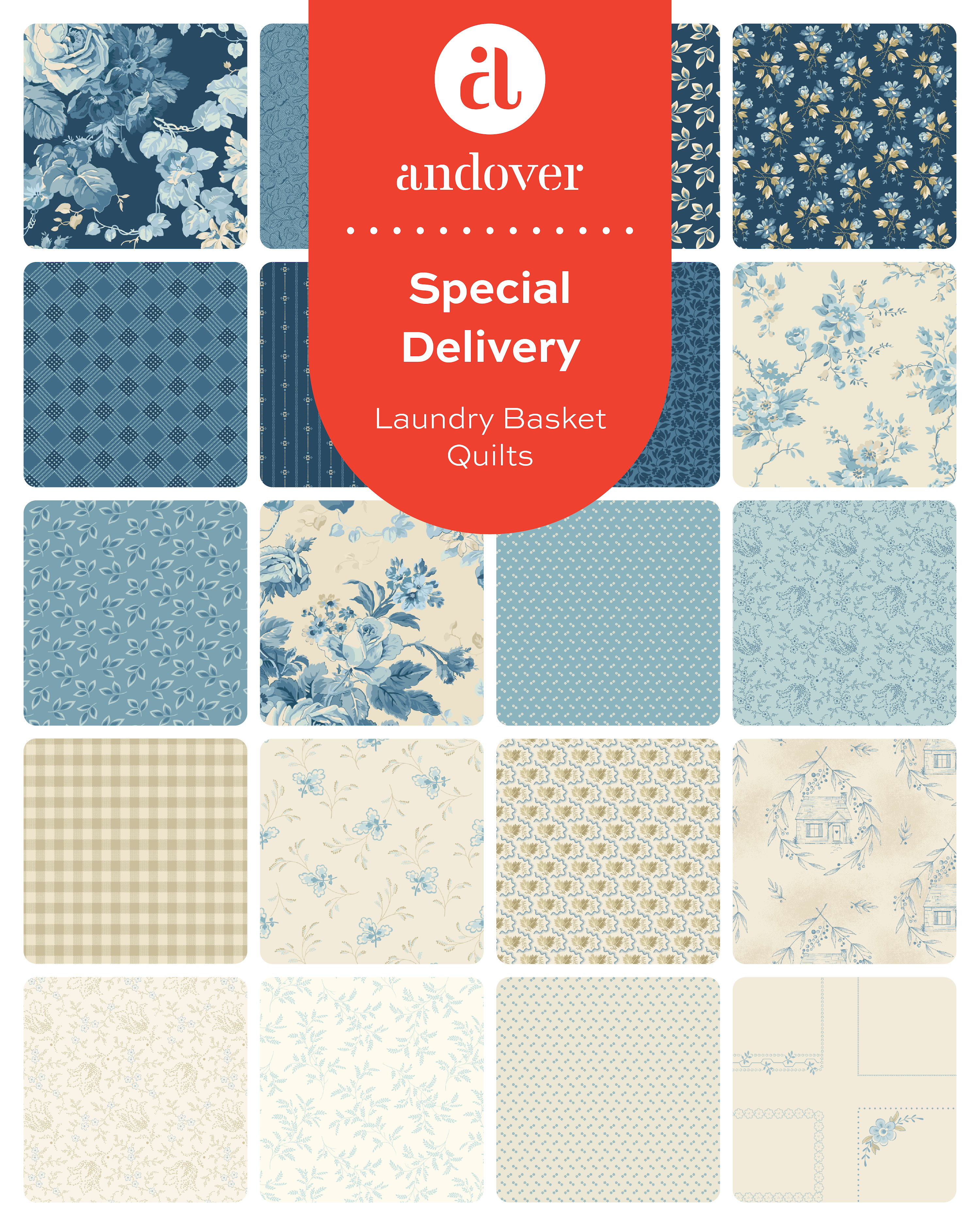 Special Delivery | 5" Charm Pack by Laundry Basket Quilts for Andover Fabrics | 42 pcs | 100% Cotton