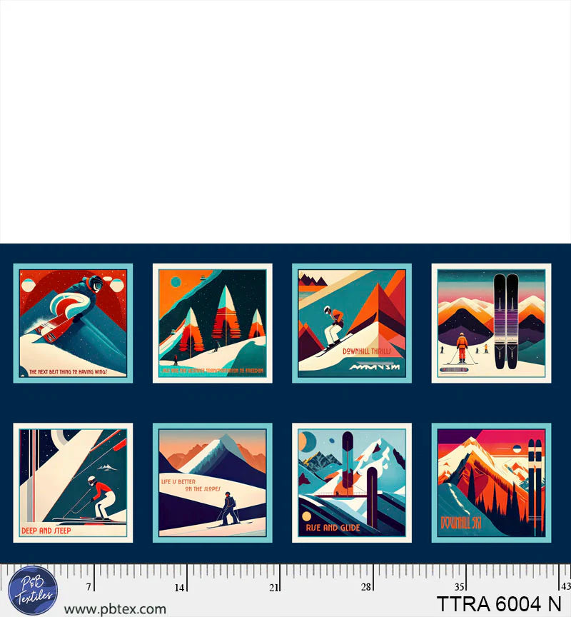 Timeless Trails | Downhill Ski Blocks - Navy by FootePrint Art for P&B Textiles | TTRA6004-N