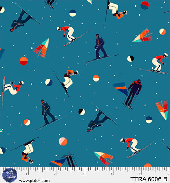 Timeless Trails | Tossed Skiers - Blue by FootePrint Art for P&B Textiles | TTRA6006-B