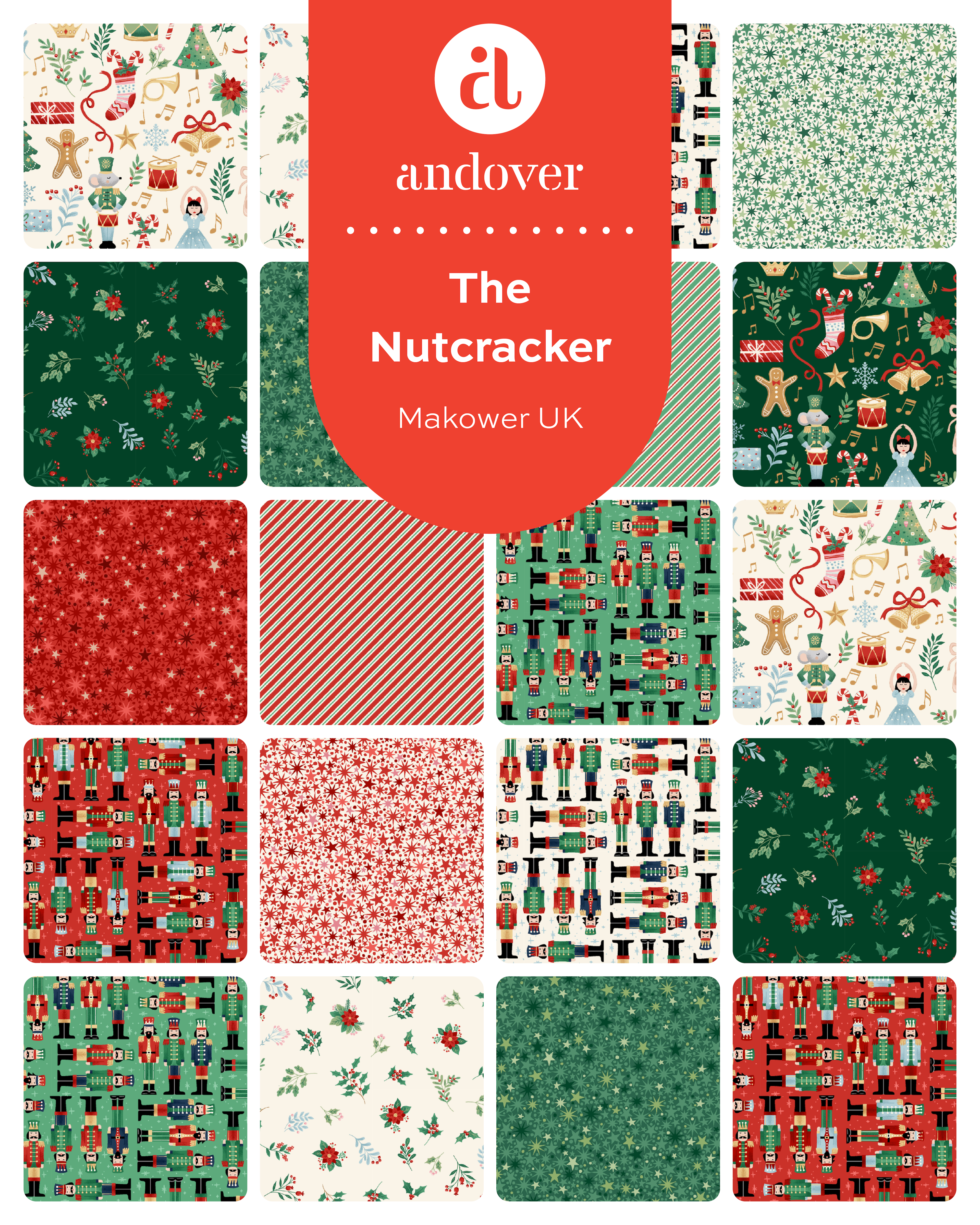 The Nutcracker | 5" Charm Pack by Makower UK for Andover Fabrics | 42 pcs | 100% Cotton