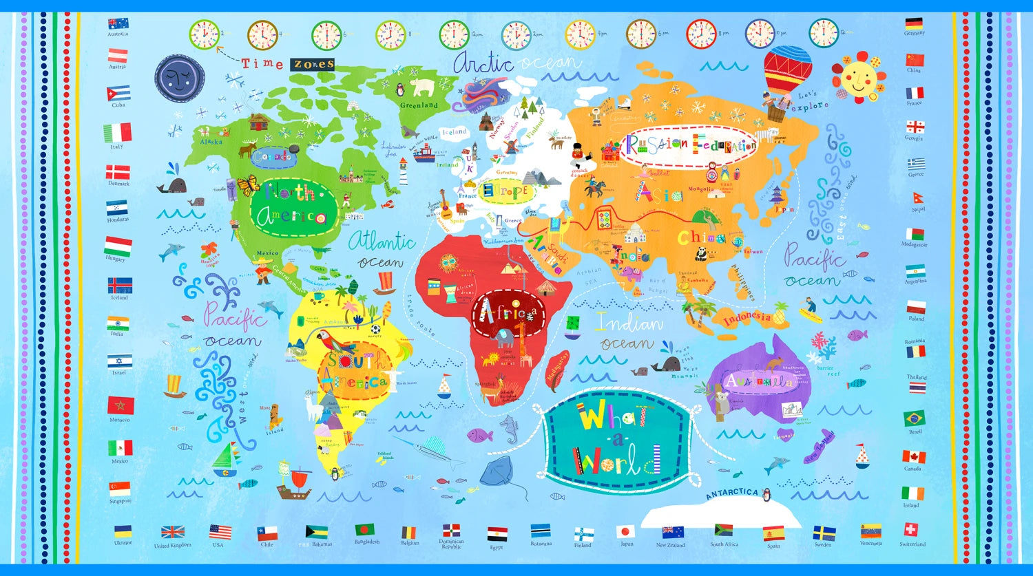 What a World | Map Panel by Julia Button for P&B Textiles | WAWO5978-PA