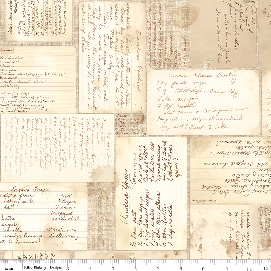 Baked With Love | 108" Wide Backing Fabric - Recipes Tea Dye by Lori Holt for Riley Blake | WB17800-TEADYE