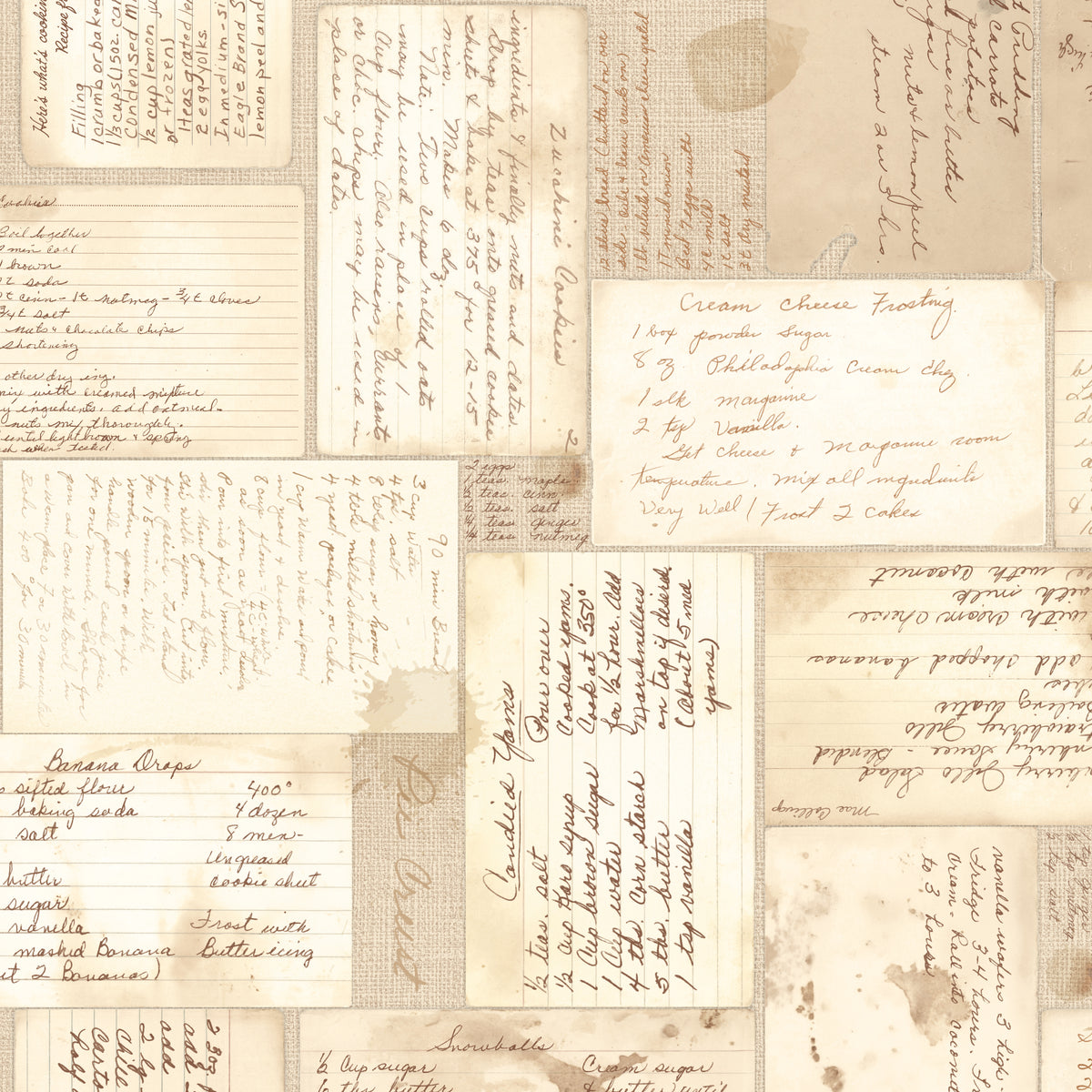 Baked With Love | 108" Wide Backing Fabric - Recipes Tea Dye by Lori Holt for Riley Blake | WB17800-TEADYE