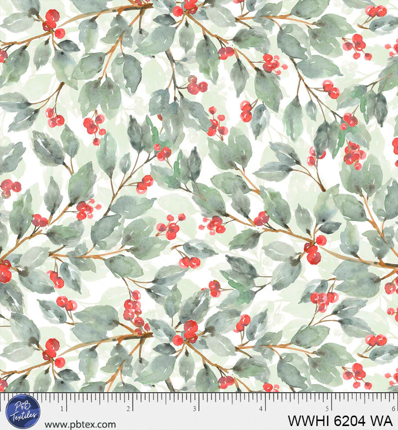 Woodland Whispers | Berry Vines White by Leslie Trimbach for P&B Textiles | WWHI6204-WA