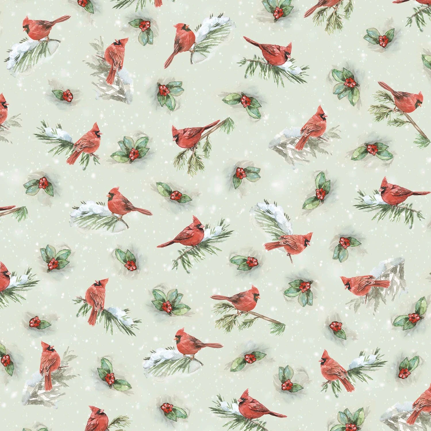 Woodland Whispers | Cardinal Allover Green by Leslie Trimbach for P&B Textiles | WWHI6205-A