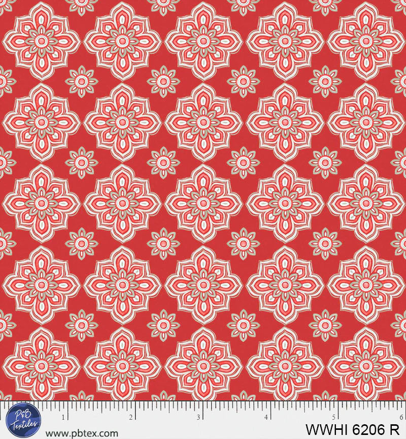 Woodland Whispers | Decorative Geo Red by Leslie Trimbach for P&B Textiles | WWHI6206-R