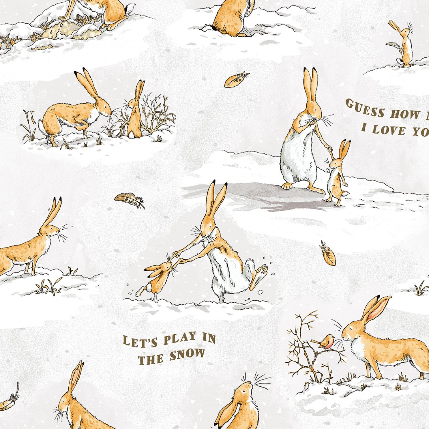Guess How Much I Love You 2020 | Flannel Bunny Scene - Light Pewter by Anita Jeram for Clothworks | Y3085-118 | 100% Cotton Flannel