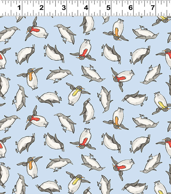 Snowtime | Penguins - Light Blue by Anita Jeram for Clothworks | Y4552-29