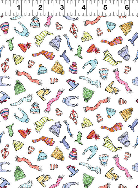 Snowtime | Hats & Scarves - White by Anita Jeram for Clothworks | Y4553-1