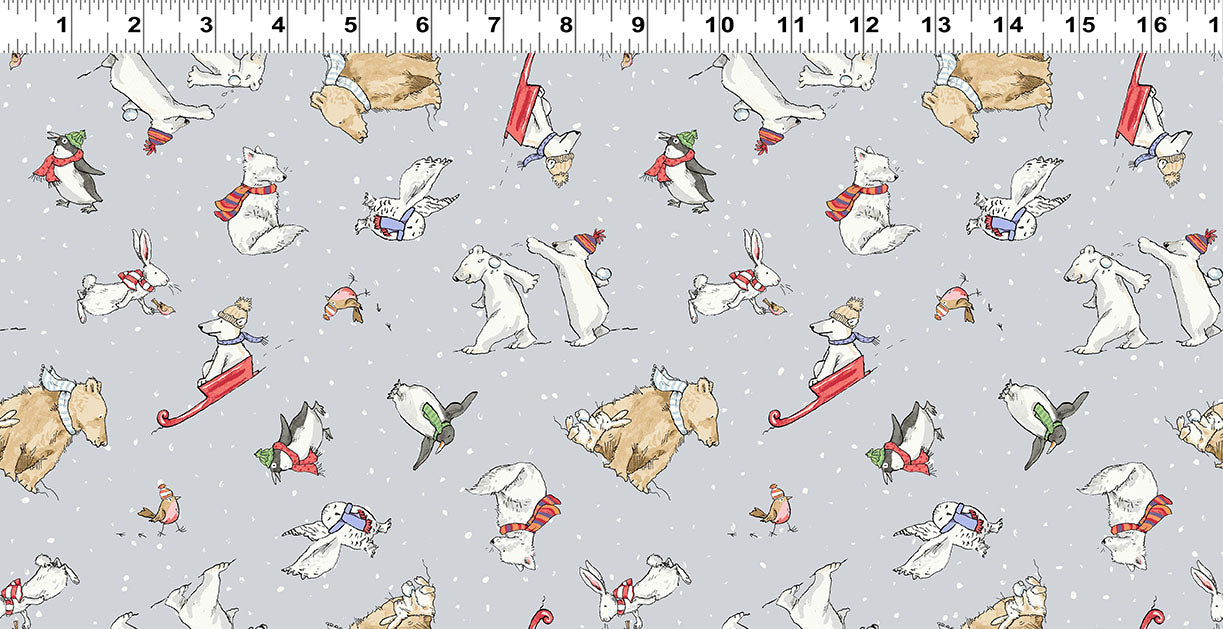 Snowtime | FLANNEL Animals - Light Gray by Anita Jeram for Clothworks | Y4556-5