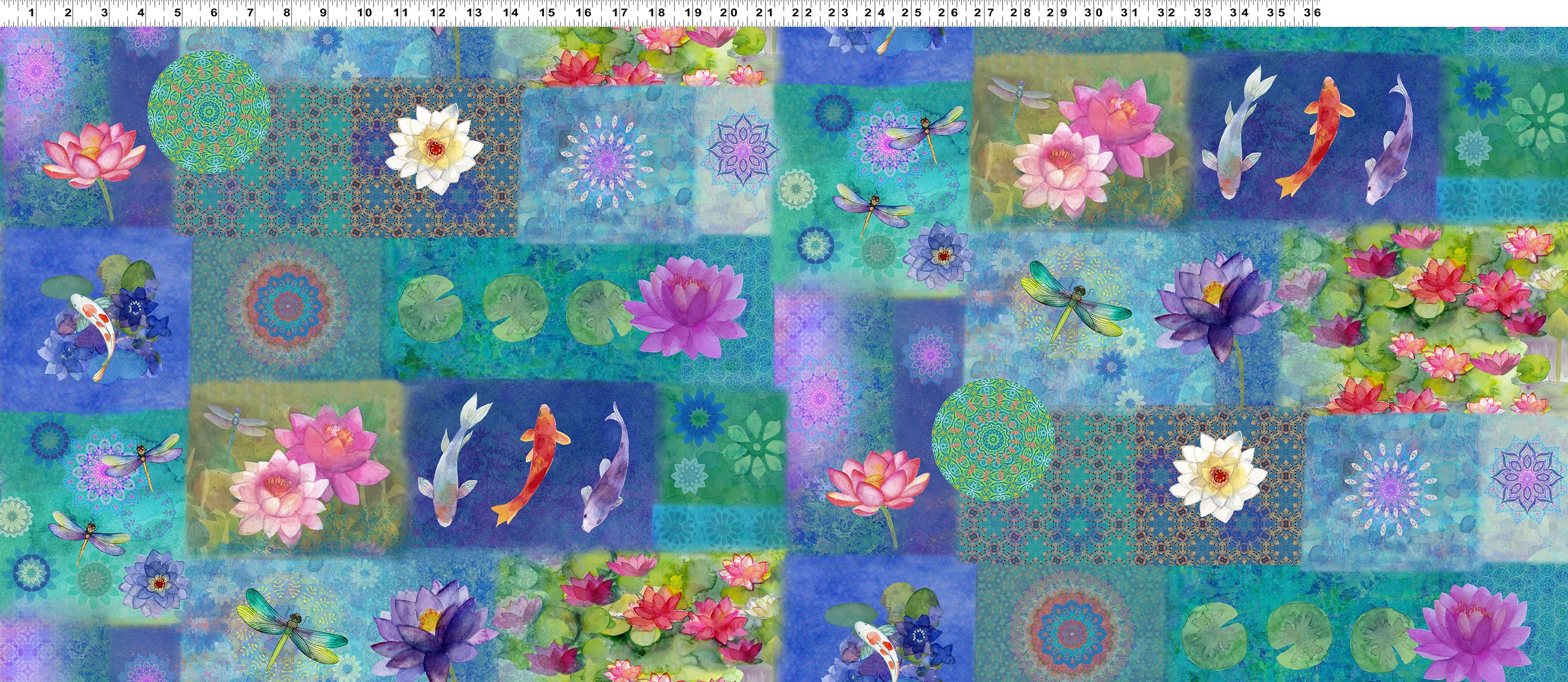 Lily Pond | Patchwork - Blue by Sue Zipkin for Clothworks | Y4618-90