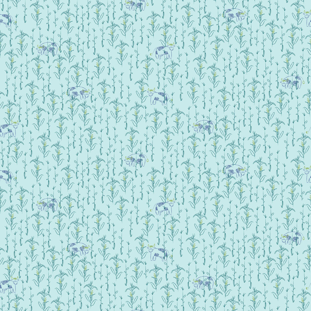 Little Boy Blue | Cow Field - Light Teal by Meags & Me for Clothworks | Y4640-103