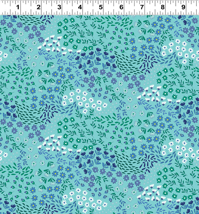 Little Boy Blue | Mini Floral - Turquoise by Meags & Me for Clothworks | Y4642-101