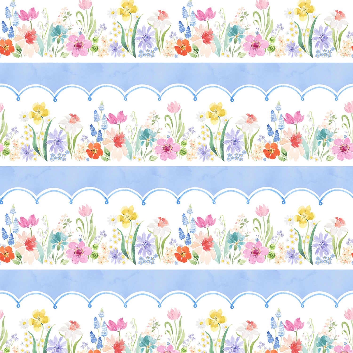 Spring Cheer | Light Denim Pictorial Stripe by Heatherlee Chan for Clothworks | Y4688-87
