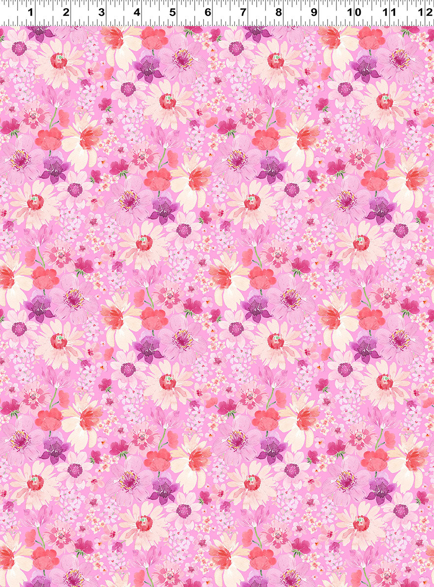 Spring Cheer | Light Raspberry Daisies by Heatherlee Chan for Clothworks | Y4691-43