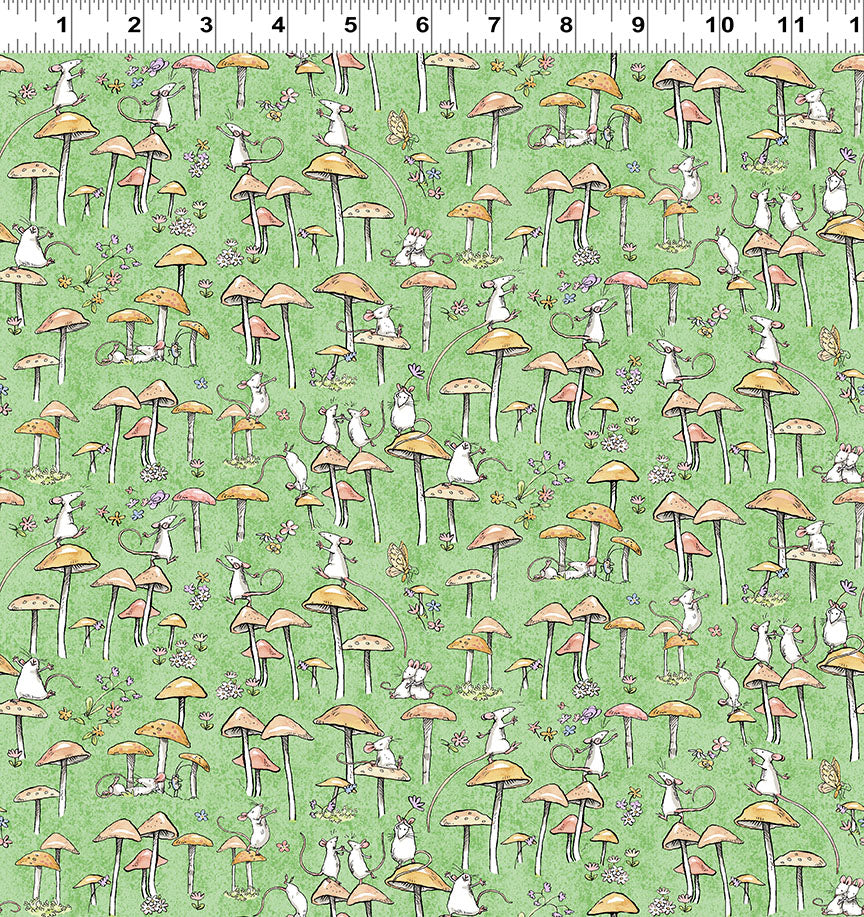 Mouseplay | Mushroom Dance - Green by Anita Jeram by Clothworks | Y4750-21