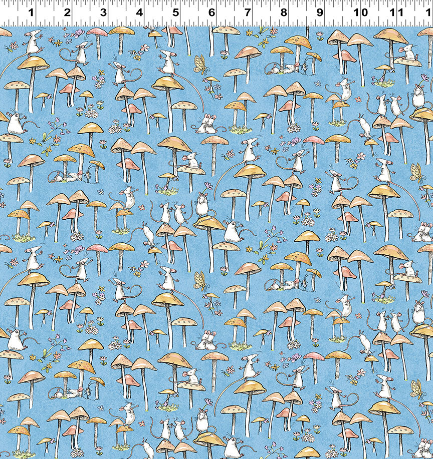 Mouseplay | Mushroom Dance - Denim by Anita Jeram by Clothworks | Y4750-88