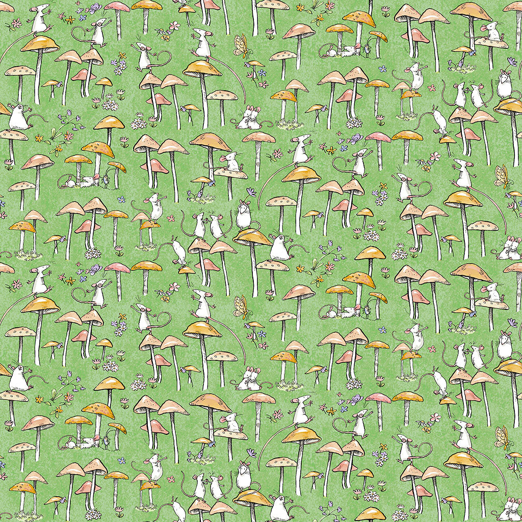 Mouseplay | Mushroom Dance - Green by Anita Jeram by Clothworks | Y4750-21