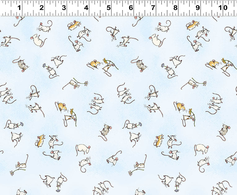 Mouseplay | Baby Mice - Pale Blue by Anita Jeram by Clothworks | Y4752-136