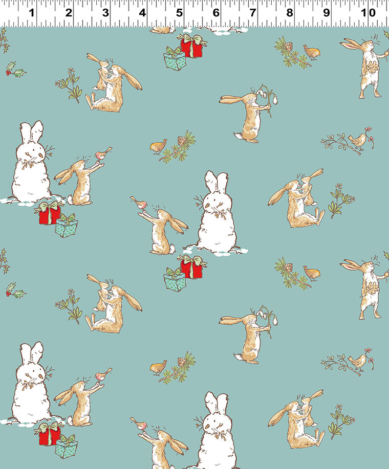 Guess How Much I Love You 2026 | Bunny Scenes Teal by Anita Jeram for Clothworks | Y4819-104