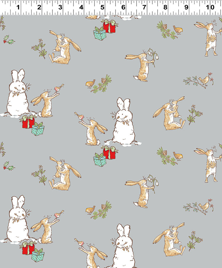 Guess How Much I Love You 2026 | Bunny Scenes Light Gray by Anita Jeram for Clothworks | Y4819-5