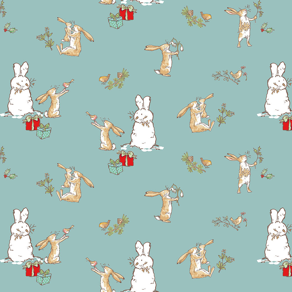 Guess How Much I Love You 2026 | Bunny Scenes Teal by Anita Jeram for Clothworks | Y4819-104