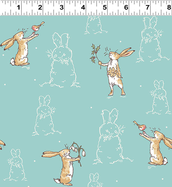 Guess How Much I Love You 2026 | FLANNEL Bunnies Teal by Anita Jeram for Clothworks | Y4823-104 | 100% Cotton Flannel