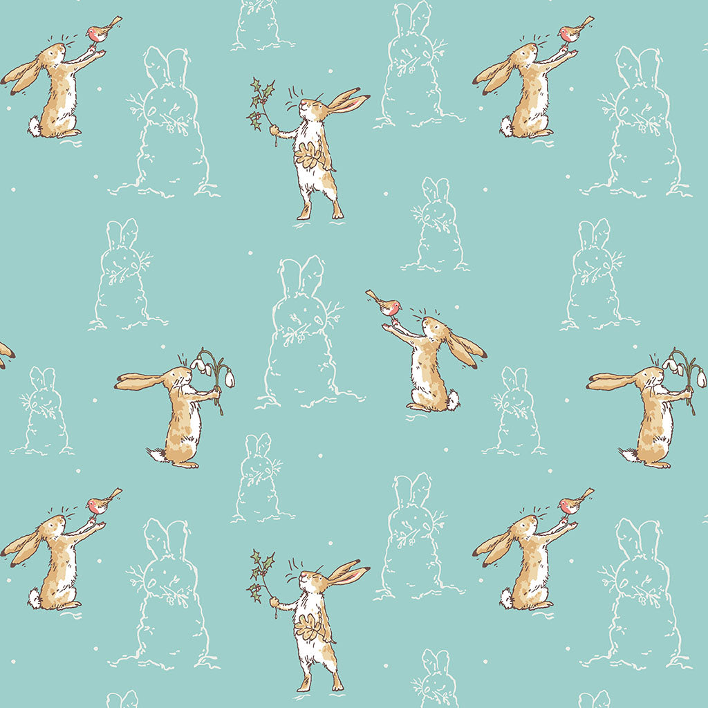 Guess How Much I Love You 2026 | FLANNEL Bunnies Teal by Anita Jeram for Clothworks | Y4823-104 | 100% Cotton Flannel