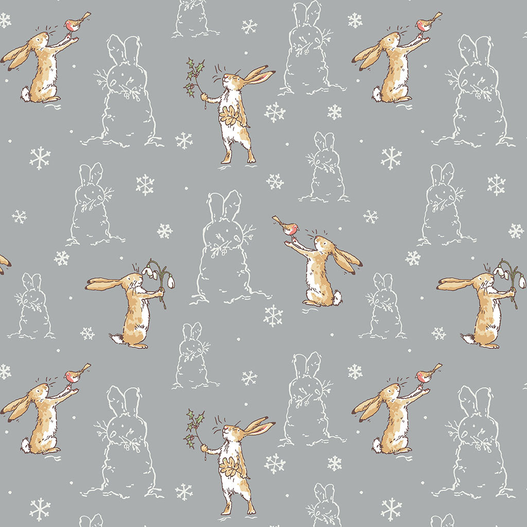 Guess How Much I Love You 2026 | FLANNEL Bunnies Light Gray by Anita Jeram for Clothworks | Y4823-5 | 100% Cotton Flannel